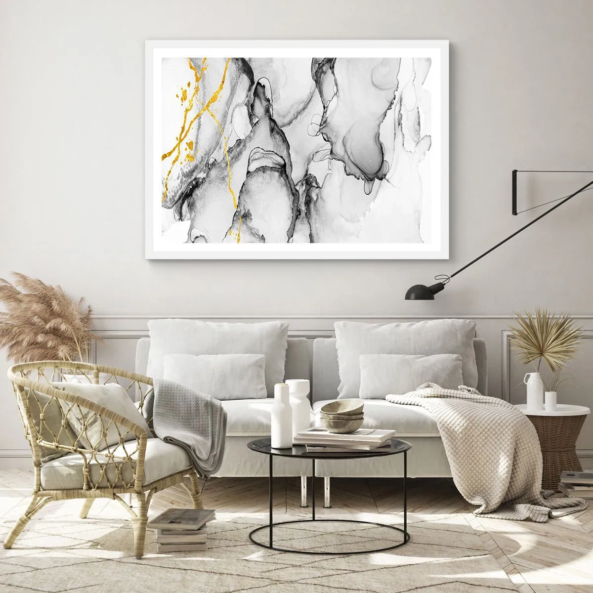 Poster in einem weißen Rahmen - Komposition mit Goldmotiv - 70x50 cm