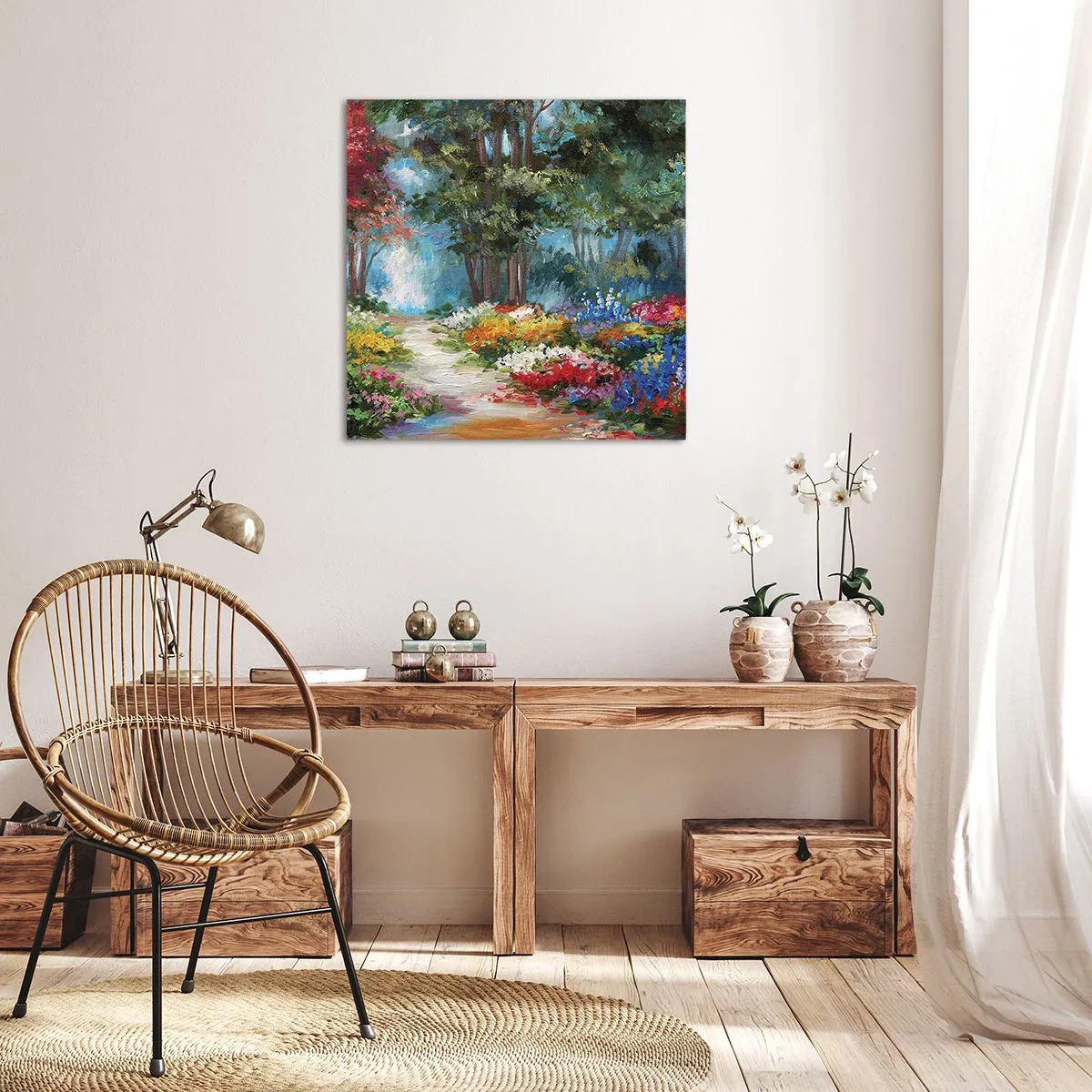 Bild auf Leinwand - Leinwandbild - Waldgarten, Blumenwald - 70x70 cm