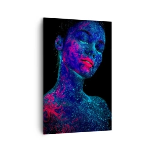 Bild auf Leinwand - Leinwandbild - Porträt einer Frau in Neonfarben auf schwarzem Hintergrund - 80x120cm - Im Sternenstaub - Moderne Wanddekoration für Wohnzimmer und Schlafzimmer ARTTOR