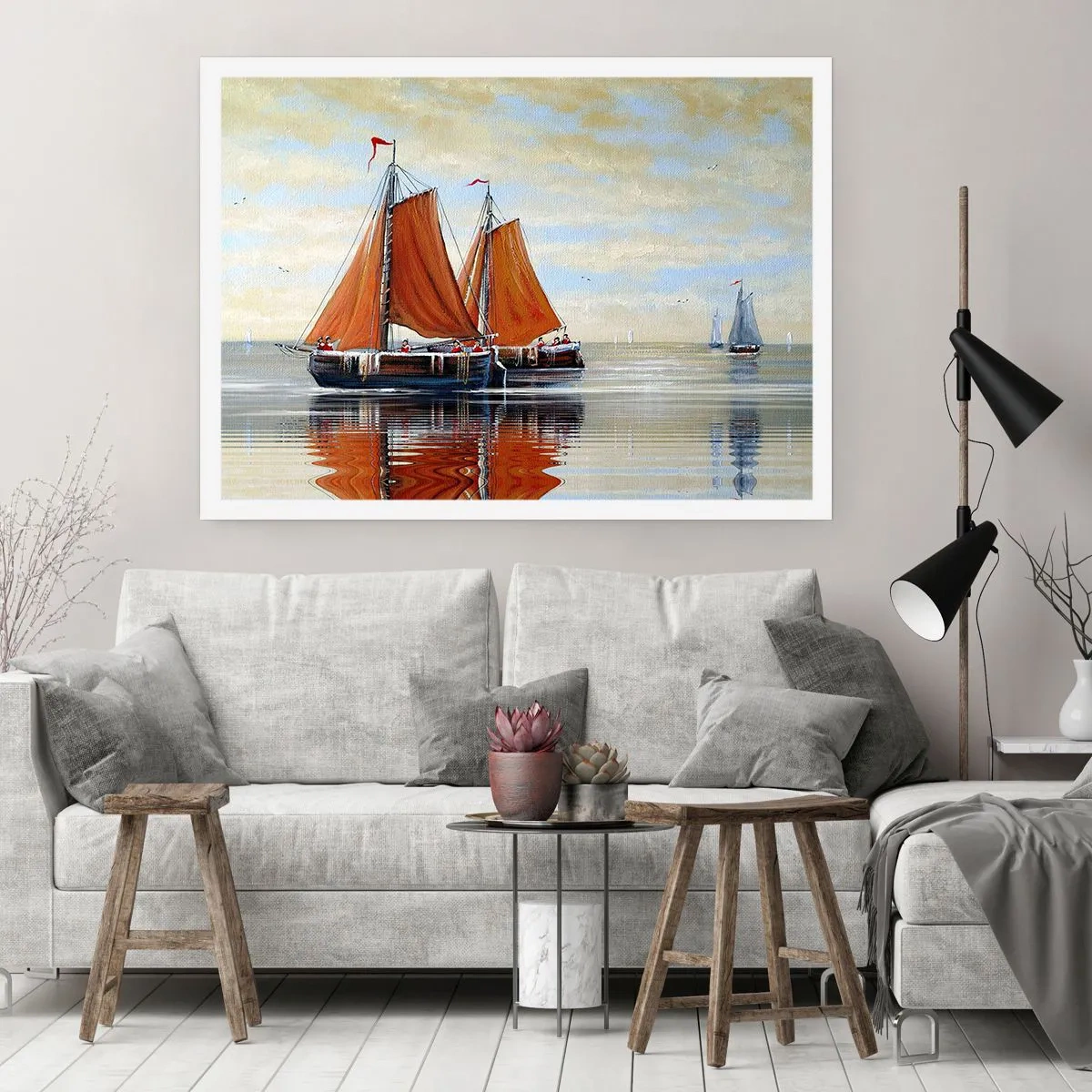 Poster - Zweimast-Segelboote in ruhigem Wasser - 100x70cm - Hey, Segel, Matrose ... - Moderne Wanddekoration für Wohnzimmer und Schlafzimmer ARTTOR