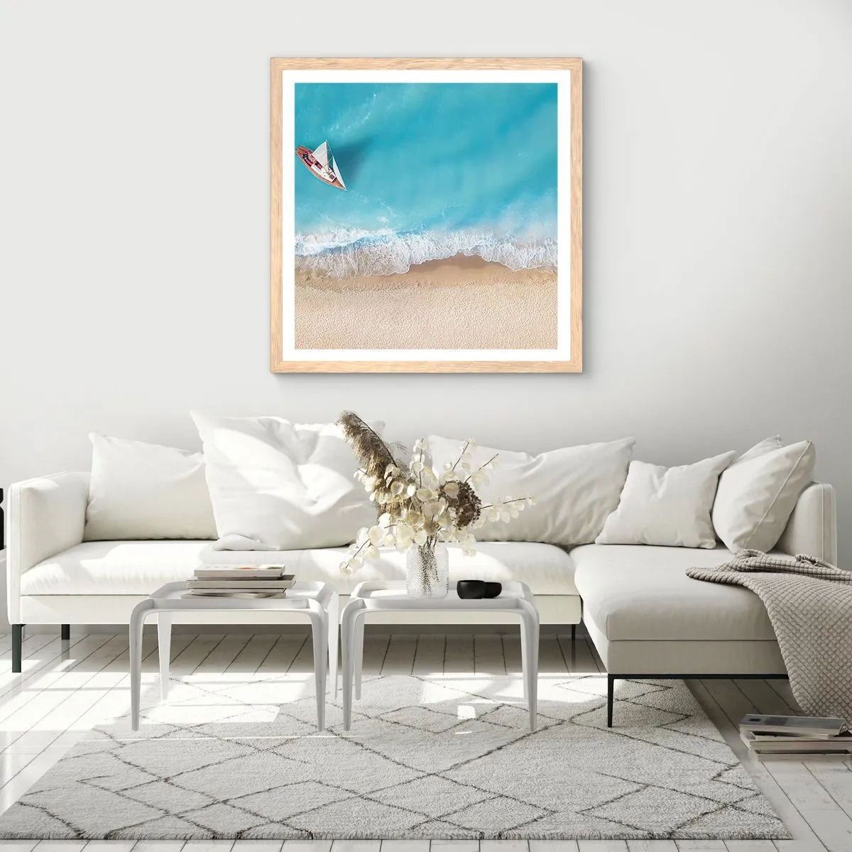 Poster in einem Rahmen aus heller Eiche - An der Grenze von Blau und Gold - 40x40 cm