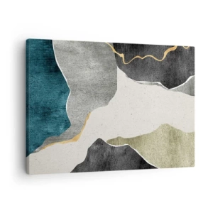 Bild auf Leinwand - Leinwandbild - Geometrische Formen in Grau-, Grün- und Goldtönen - 70x50cm - Mosaikkomposition mit Goldfaden - Moderne Wanddekoration für Wohnzimmer und Schlafzimmer ARTTOR