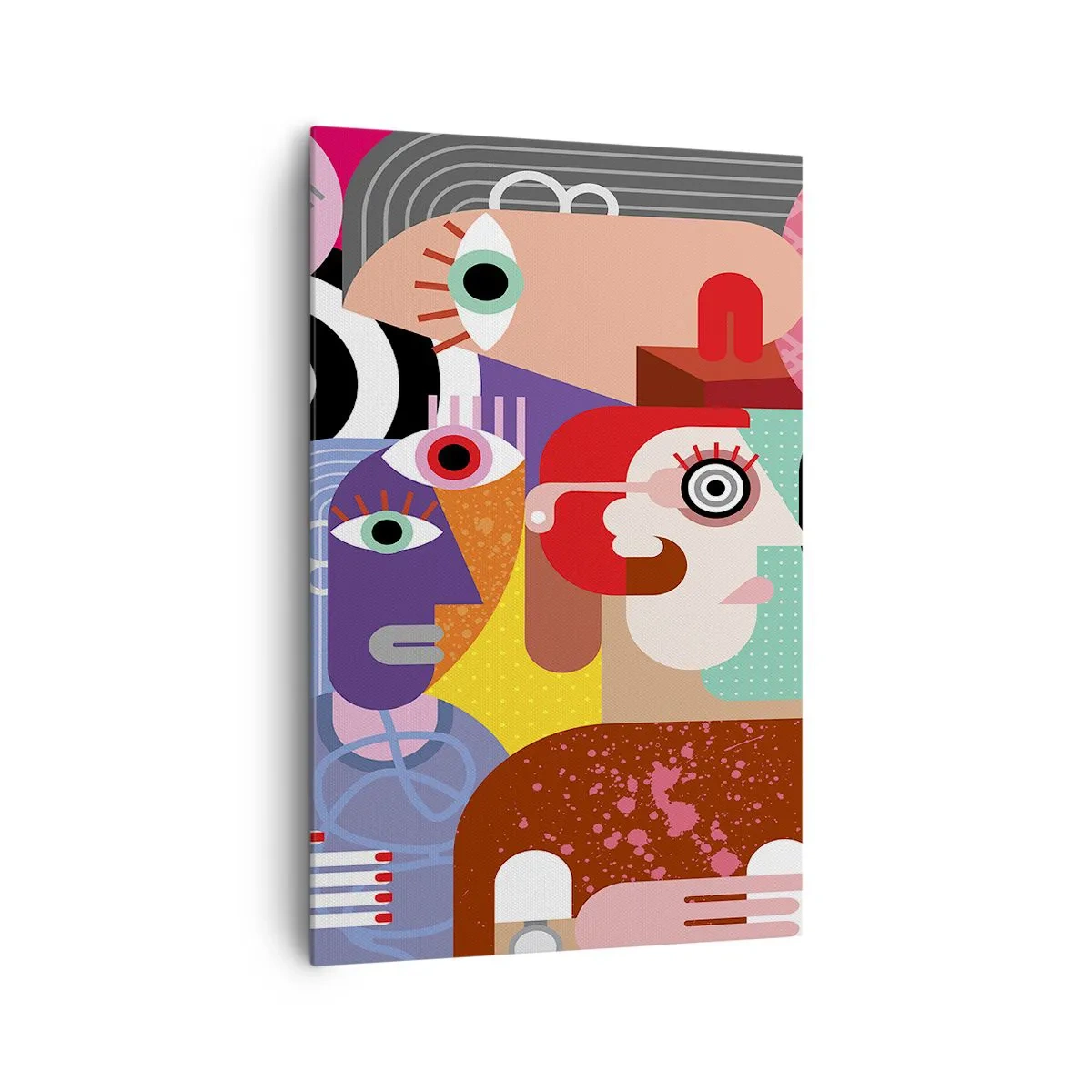 Bild auf Leinwand - Leinwandbild - Bunte Abstraktion mit geometrischen Flächen - 80x120cm - Wir sind von Herrn Picasso - Moderne Wanddekoration für Wohnzimmer und Schlafzimmer ARTTOR