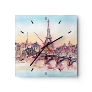 Wanduhr - Glasuhr - Aquarellpanorama von Paris mit dem Eiffelturm bei Sonnenuntergang - 30x30cm - Die einzige Stadt dieser Art auf der Welt - Moderne Wanddekoration für Wohnzimmer und Schlafzimmer ARTTOR