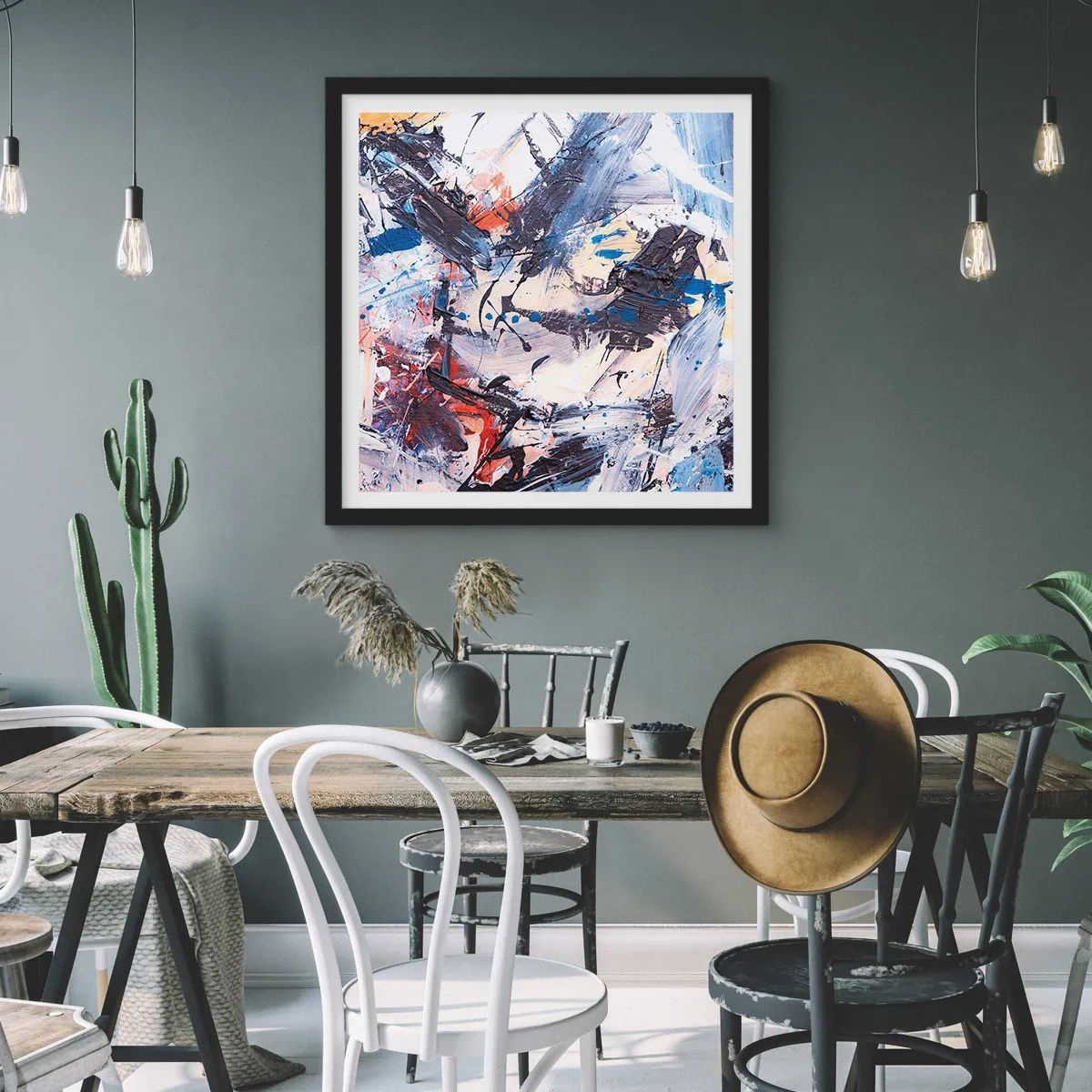 Poster in einem schwarzem Rahmen - Verrückter Tanz der Abstraktion - 40x40 cm