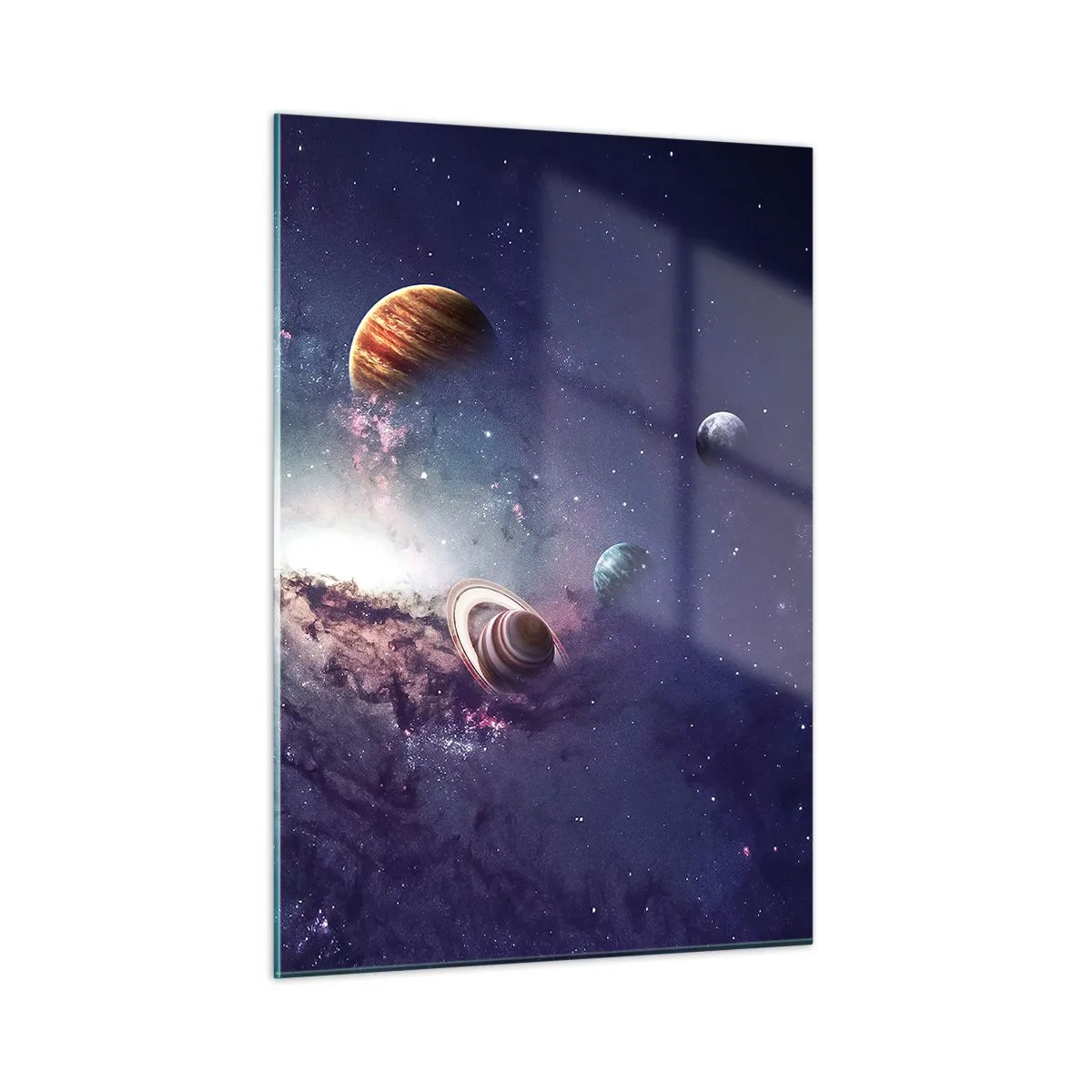 Glasbild - Bild auf glas - Eine phantasievolle Vision von Planeten, die im Weltraum kreisen - 50x70cm - Solar-Tanz-System - Moderne Wanddekoration für Wohnzimmer und Schlafzimmer ARTTOR