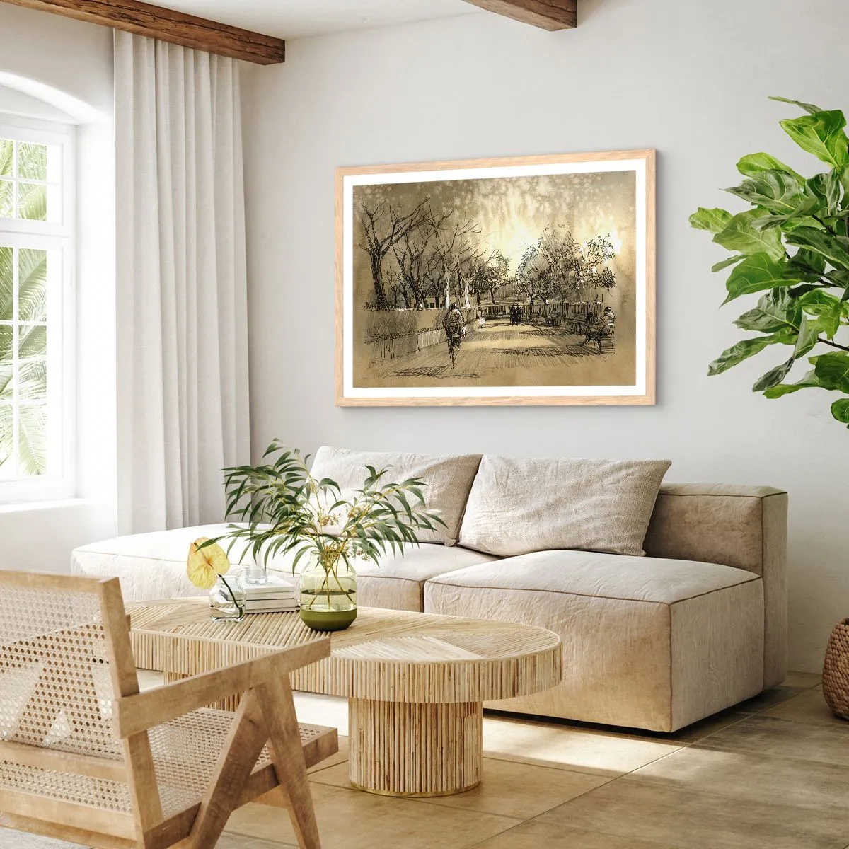 Poster in einem Rahmen aus heller Eiche - Ein Moment mit einer Feder angehalten - 100x70 cm