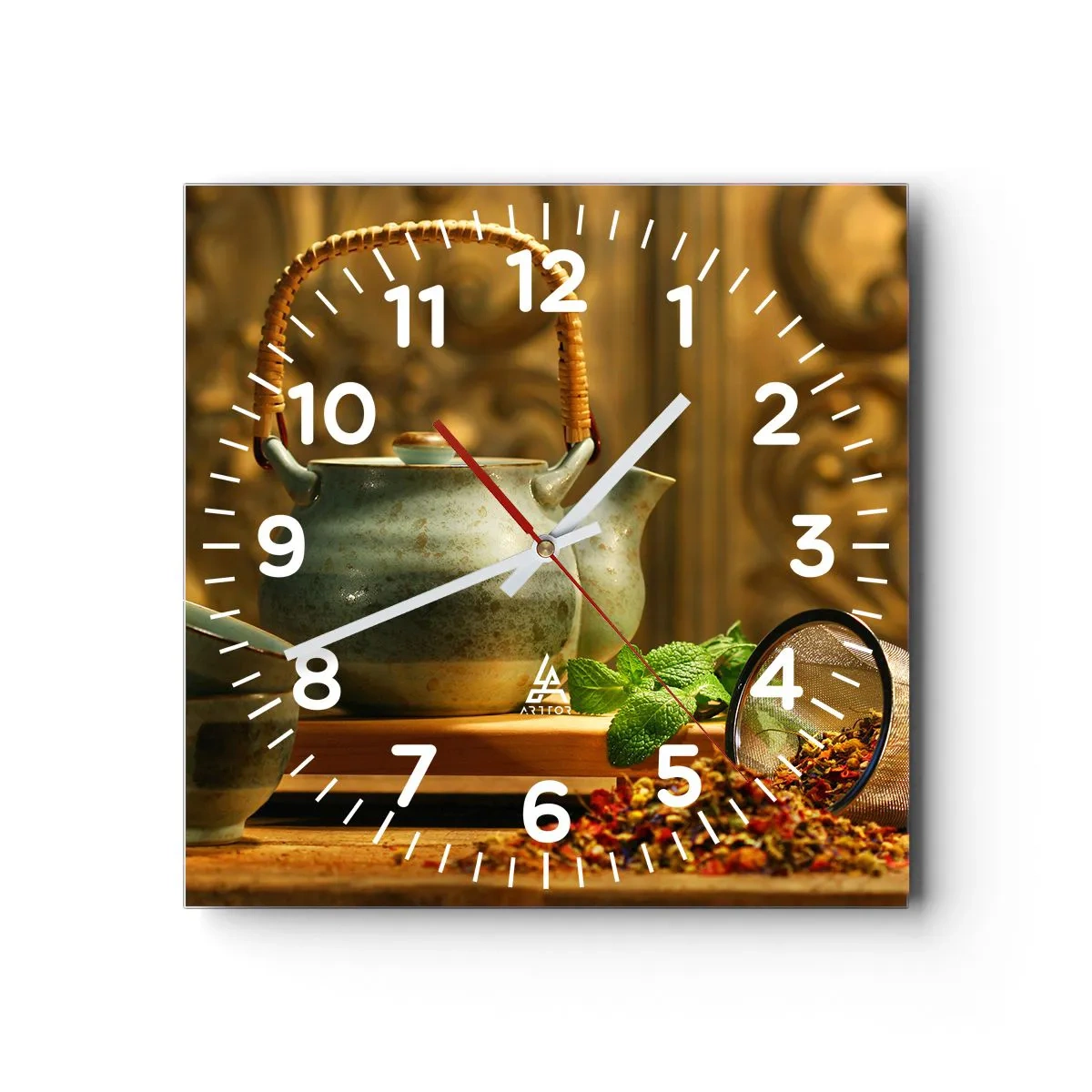 Wanduhr - Glasuhr - Abhandlung über das Teetrinken - 40x40 cm