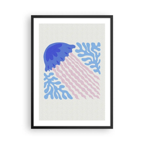 Poster in einem schwarzem Rahmen - Stilisierte Quallen, umgeben von Unterwasservegetation - 50x70cm - Wie aus einer anderen Welt - Moderne Wanddekoration für Wohnzimmer und Schlafzimmer ARTTOR