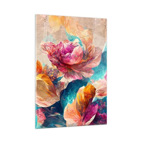 Glasbild - Bild auf glas - Bunte Blumen vor einem Aquarellhintergrund - 50x70cm - Farbenpracht des Straußes - Moderne Wanddekoration für Wohnzimmer und Schlafzimmer ARTTOR