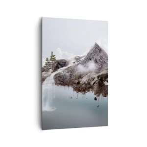 Bild auf Leinwand - Leinwandbild - Ein surrealer Berg, der in den Wolken schwebt, mit einem Wasserfall - 80x120cm - Mit dem Auge eines Surrealisten - Moderne Wanddekoration für Wohnzimmer und Schlafzimmer ARTTOR