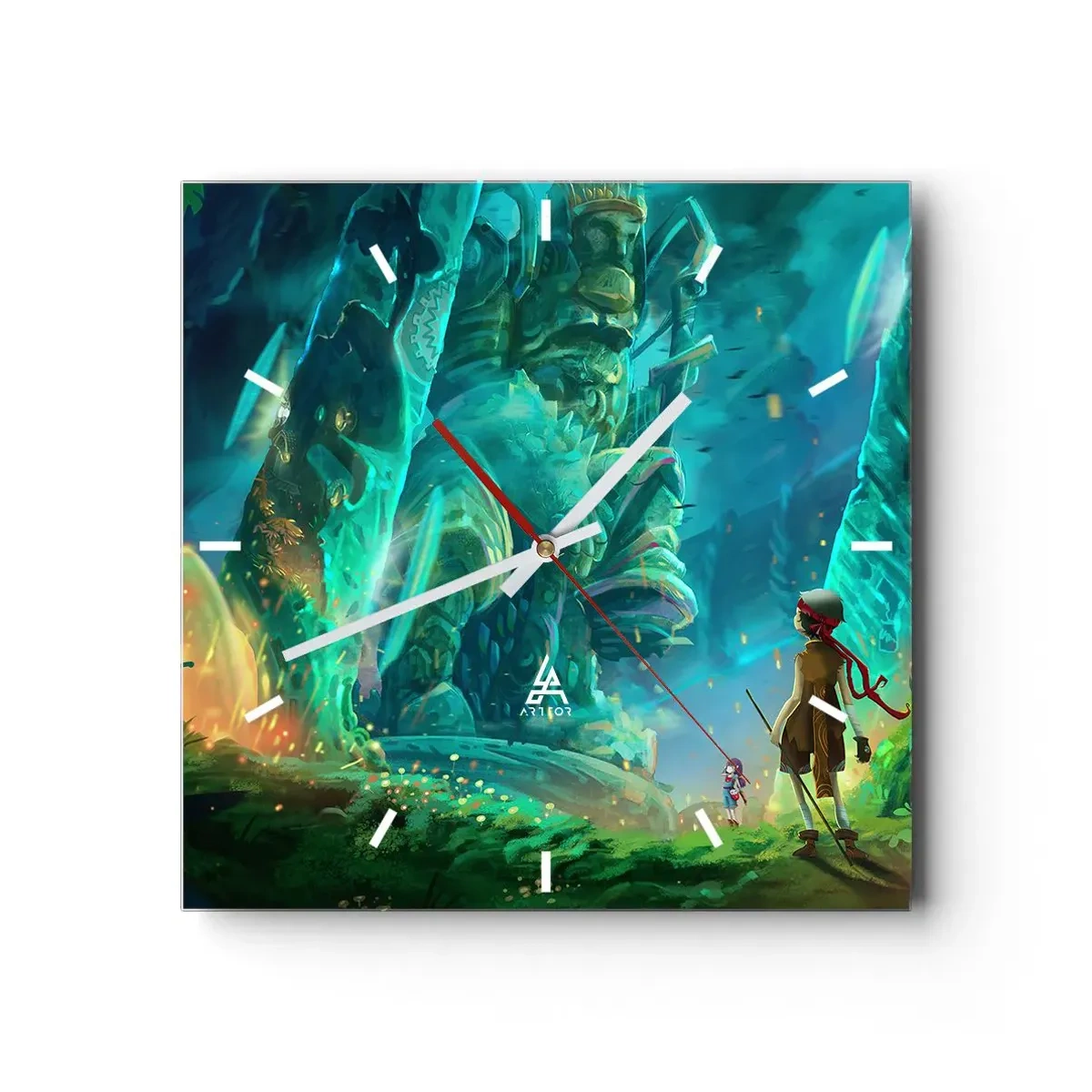 Wanduhr - Glasuhr - Zauberwald mit Entdeckercharakter - 30x30cm - Aus dem großen Märchenbuch - Moderne Wanddekoration für Wohnzimmer und Schlafzimmer ARTTOR