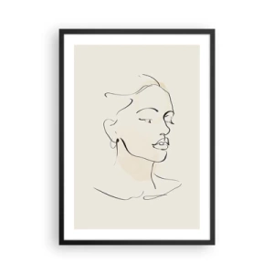 Poster in einem schwarzem Rahmen - Porträt einer Frau im minimalistischen Line-Art-Stil - 50x70cm - Eine bestimmte Linie - Moderne Wanddekoration für Wohnzimmer und Schlafzimmer ARTTOR