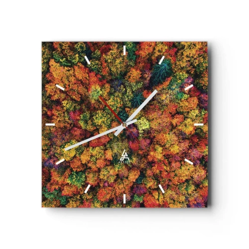 Wanduhr - Glasuhr - Bunte Baumkronen in der Herbstpalette - 30x30cm - Blumenstrauß aus Herbstbäumen - Moderne Wanddekoration für Wohnzimmer und Schlafzimmer ARTTOR