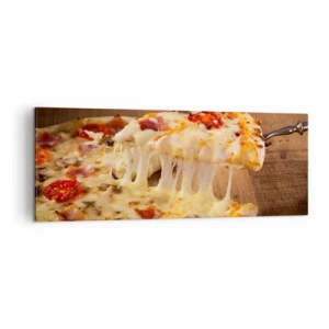 Bild auf Leinwand - Leinwandbild - Pizza mit faserigem Käse - 140x50cm - Ein Meisterwerk der italienischen Kunst - Moderne Wanddekoration für Wohnzimmer und Schlafzimmer ARTTOR