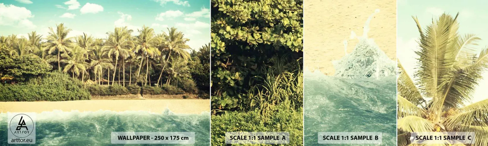 Fototapetenmuster Standard Eco - Wie wäre es hier? - Landschaft, Strand, Kokusnuss-Palme - 100x30 cm