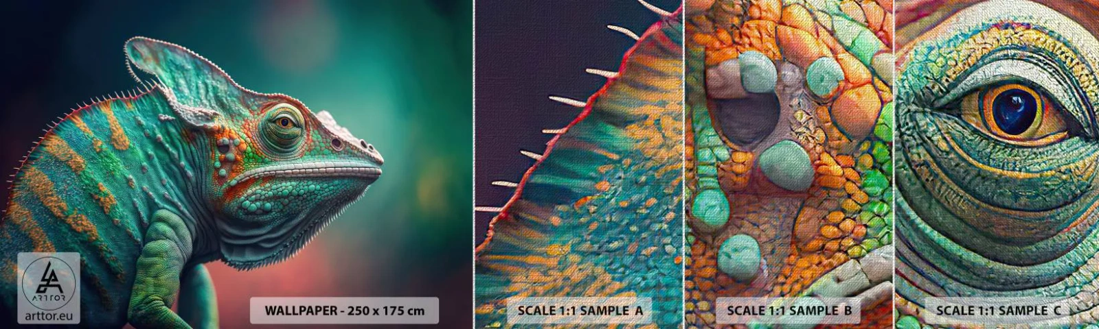 Fototapeten Muster Premium Canvas - Siehst du mich? Nicht gut… - Chamäleon, Tiere, Reptil - 100x30 cm