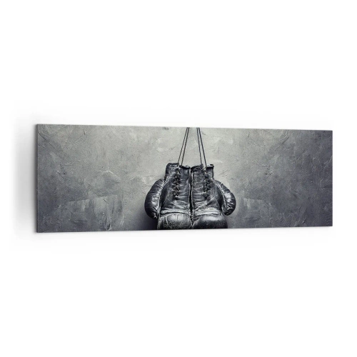 Bild auf Leinwand - Leinwandbild - Alte Boxhandschuhe an der Wand - 160x50cm - Zeit des Kampfes und Zeit des Friedens - Moderne Wanddekoration für Wohnzimmer und Schlafzimmer ARTTOR