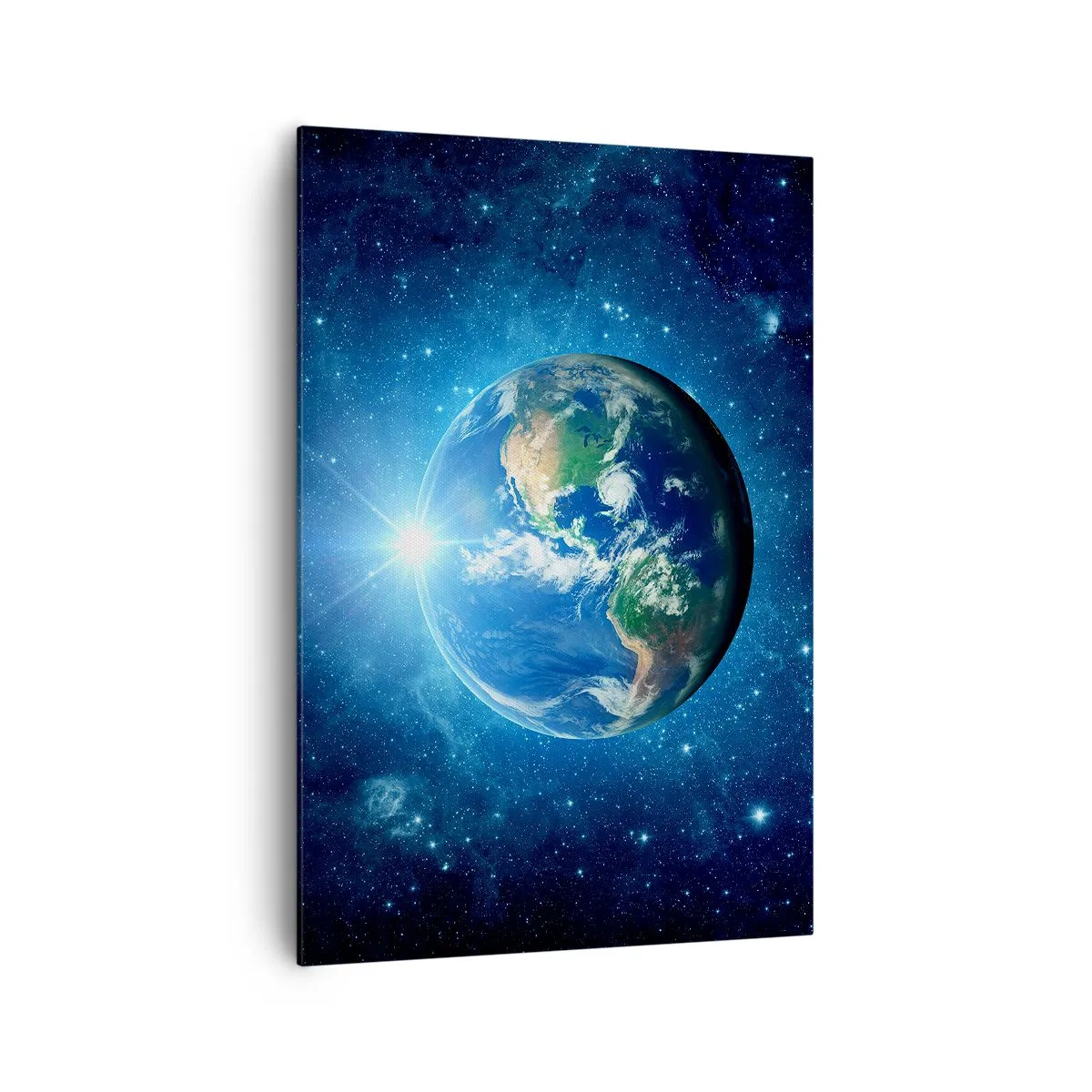Bild auf Leinwand - Leinwandbild - Erde im Weltraum, umgeben von Sternen und Licht - 70x100cm - Wir sind im Himmel - Moderne Wanddekoration für Wohnzimmer und Schlafzimmer ARTTOR