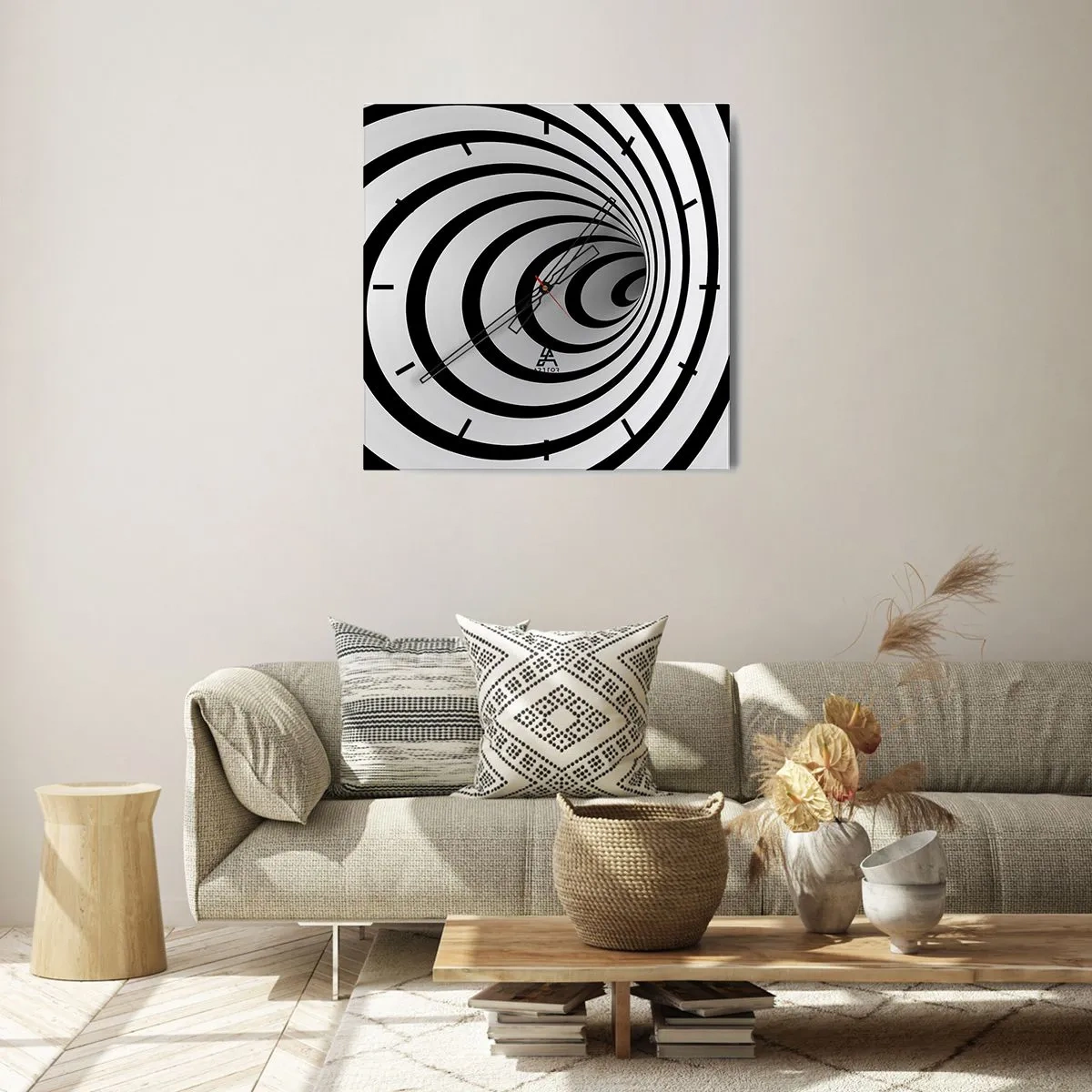 Wanduhr - Glasuhr - Eine schwarz-weiße Spirale mit hypnotischer Wirkung - 30x30cm - Sie können dem auch nicht widerstehen? - Moderne Wanddekoration für Wohnzimmer und Schlafzimmer ARTTOR