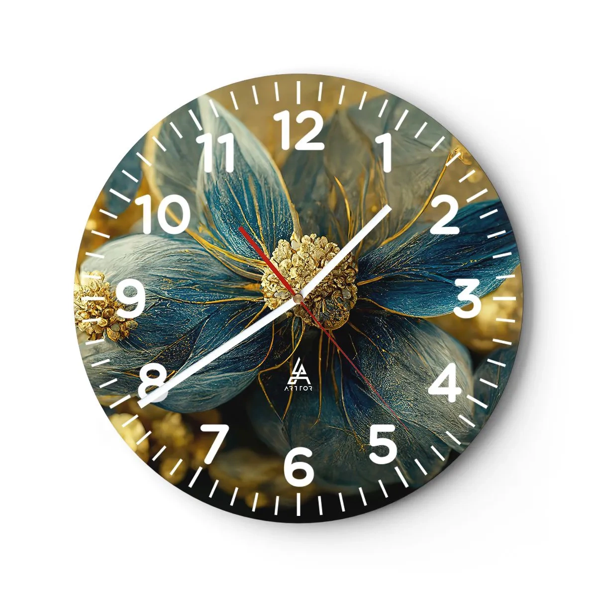 Wanduhr - Glasuhr - Mit Gold blühen - 40x40 cm