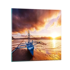 Glasbild - Bild auf glas - Nach einem Tag sich im Sand ausstrecken - 60x60 cm