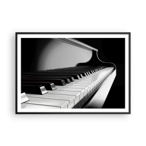 Poster in einem schwarzem Rahmen - Klaviertasten in einer eleganten Schwarz-Weiß-Aufnahme - 100x70cm - Harmonie von Formen und Farben - Moderne Wanddekoration für Wohnzimmer und Schlafzimmer ARTTOR