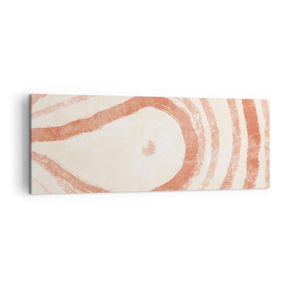 Bild auf Leinwand - Leinwandbild - Ein abstraktes Motiv aus konzentrischen Linien in Terrakotta-Tönen. - 140x50cm - Korallenkreise – Komposition - Moderne Wanddekoration für Wohnzimmer und Schlafzimmer ARTTOR