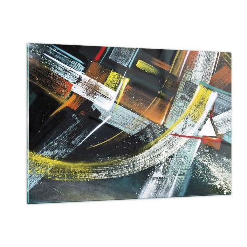 Glasbild - Bild auf glas - Dynamische Abstraktion mit bunten Pinselstrichen - 120x80cm - Energie der Bewegung - Moderne Wanddekoration für Wohnzimmer und Schlafzimmer ARTTOR