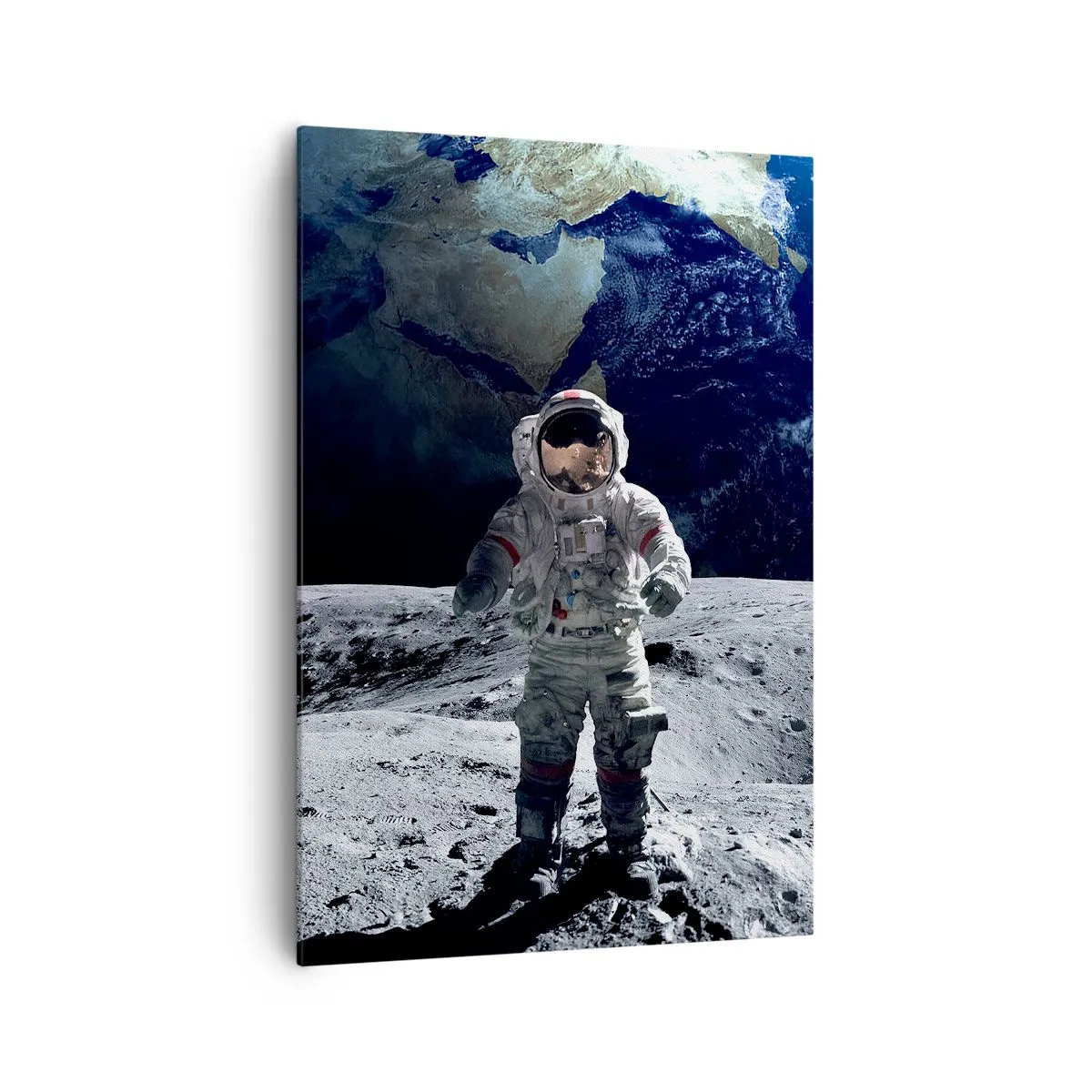 Bild auf Leinwand - Leinwandbild - Astronaut auf der Mondoberfläche mit der Erde im Hintergrund - 70x100cm - Grüße vom Mond - Moderne Wanddekoration für Wohnzimmer und Schlafzimmer ARTTOR
