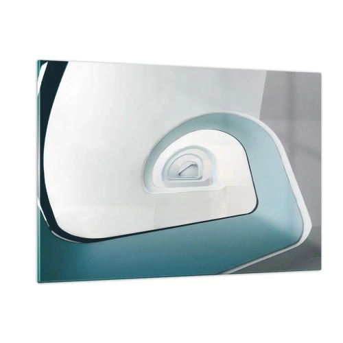 Glasbild - Bild auf glas - Eine moderne Treppe in abstrakter Perspektive - 120x80cm - Bis zum Ende des Blaus - Moderne Wanddekoration für Wohnzimmer und Schlafzimmer ARTTOR