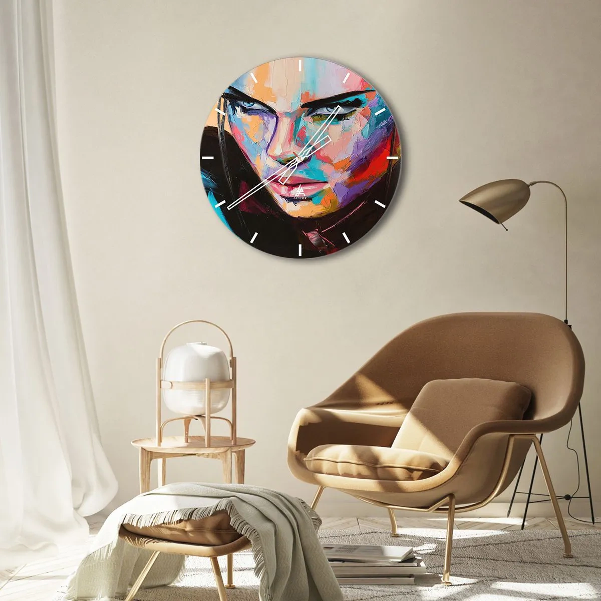 Wanduhr - Glasuhr - Abstraktes Porträt einer Frau - 30x30cm - Wild im Herzen - Moderne Wanddekoration für Wohnzimmer, Küche und Schlafzimmer ARTTOR