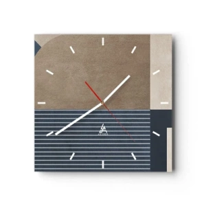 Wanduhr - Glasuhr - Geometrische Figuren in Beige- und Marineblautönen mit Linien - 30x30cm - Komposition aus Einfachheit und Rundheit - Moderne Wanddekoration für Wohnzimmer und Schlafzimmer ARTTOR