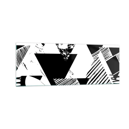 Glasbild - Bild auf glas - Geometrische Muster in minimalistischer Schwarz-Weiß-Form - 140x50cm - Regen von Dreiecken - Moderne Wanddekoration für Wohnzimmer und Schlafzimmer ARTTOR
