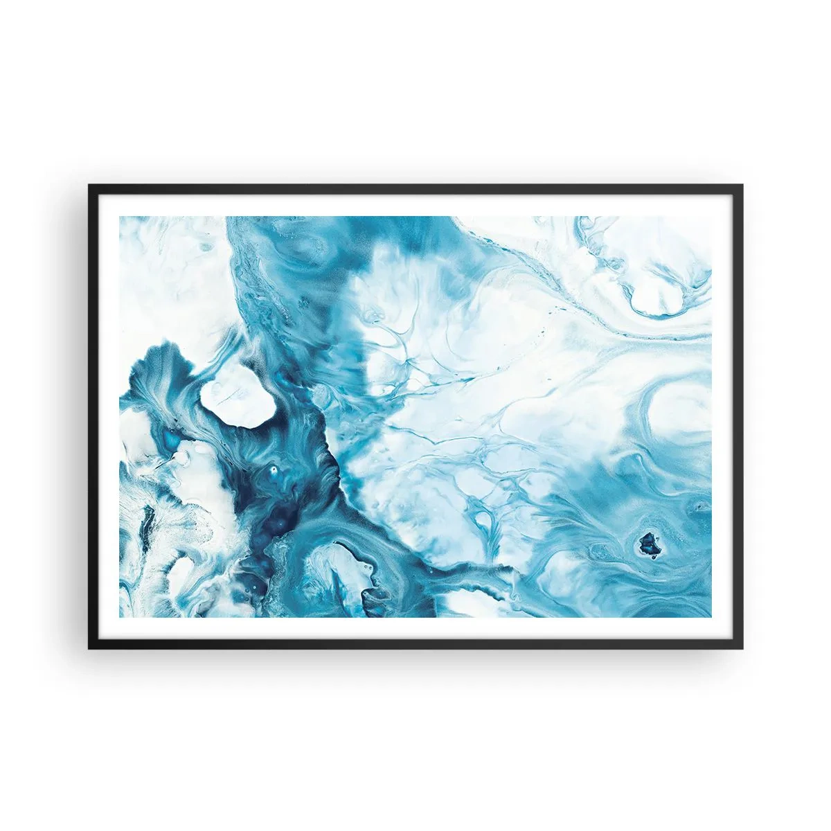 Poster in einem schwarzem Rahmen - Abstraktes Muster in Blautönen - 100x70cm - Blaues Konzert - Moderne Wanddekoration für Wohnzimmer und Schlafzimmer ARTTOR