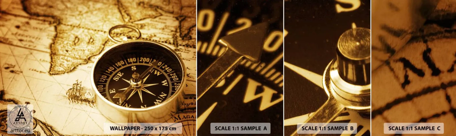 Fototapetenmuster Standard Eco - Ost oder West? - Reisen, Weltkarten, Kompass - 100x30 cm
