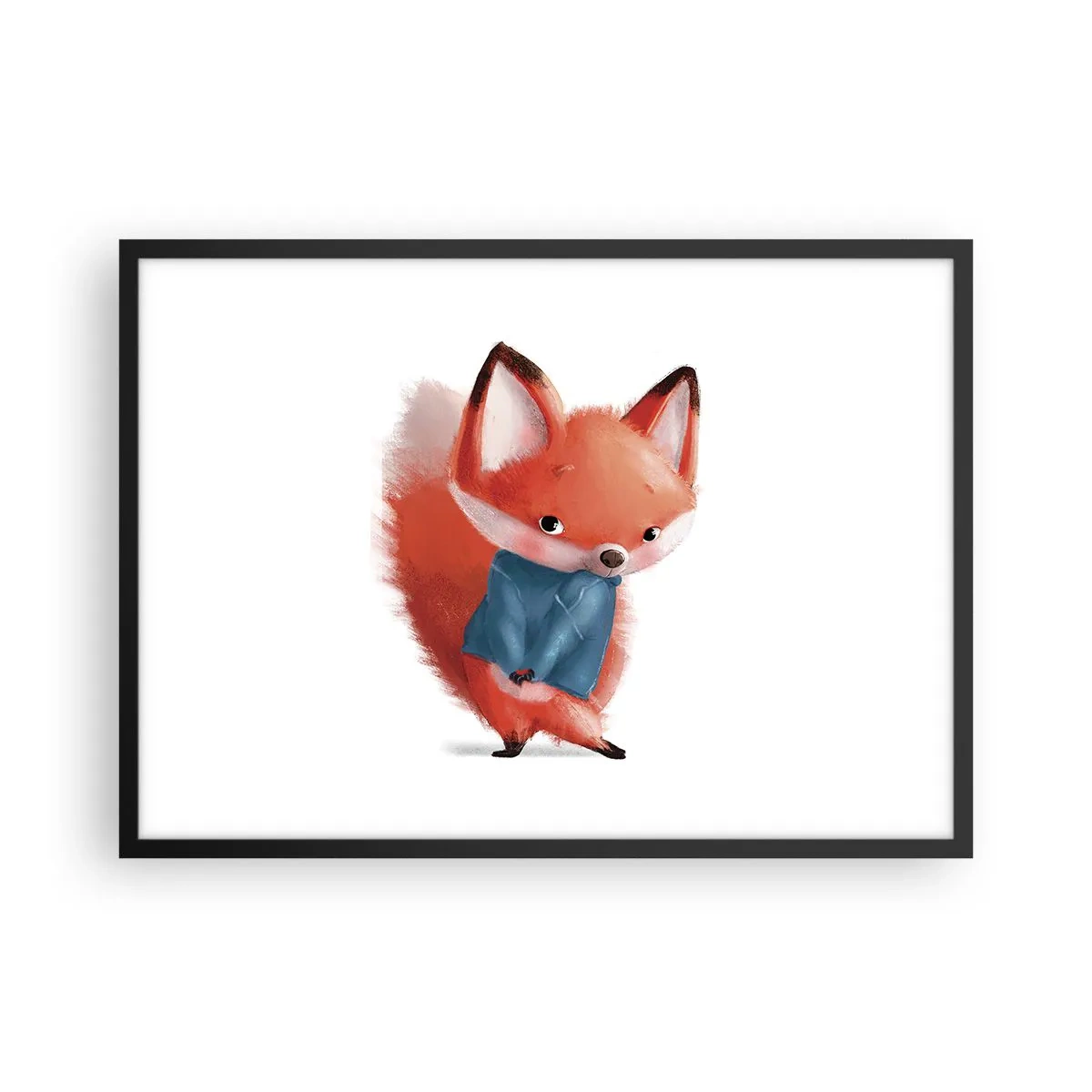 Poster in einem schwarzem Rahmen - Ein süßer Fuchs im blauen Anzug - 70x50cm - Steht mir das gut? - Moderne Wanddekoration für Wohnzimmer und Schlafzimmer ARTTOR
