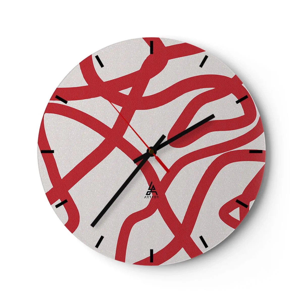 Wanduhr - Glasuhr - Rot auf Weiß - 40x40 cm