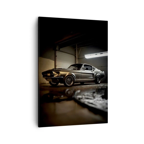 Bild auf Leinwand - Leinwandbild - Oldtimer in Retro-Garage - 50x70cm - Zurück in die Vergangenheit - Moderne Wanddekoration für Wohnzimmer und Schlafzimmer ARTTOR