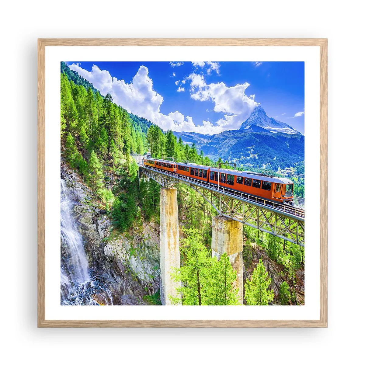 Poster in einem Rahmen aus heller Eiche - Jetzt sind Alpen dran - 60x60 cm