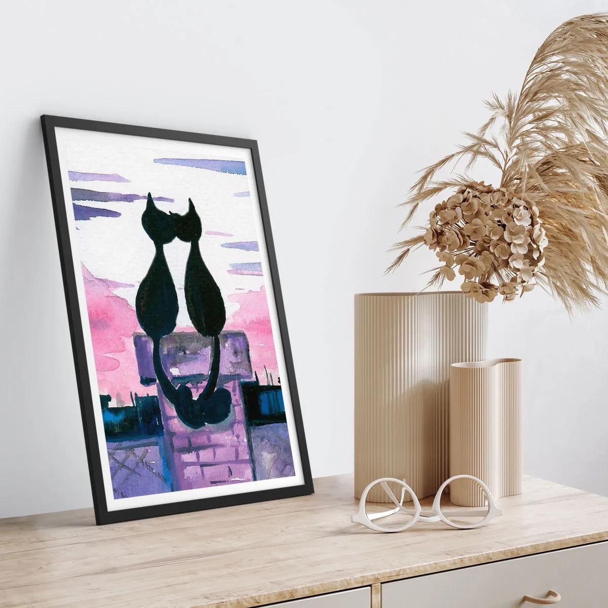 Poster in einem schwarzem Rahmen - Rendez-vous unter dem Mond - 30x40 cm