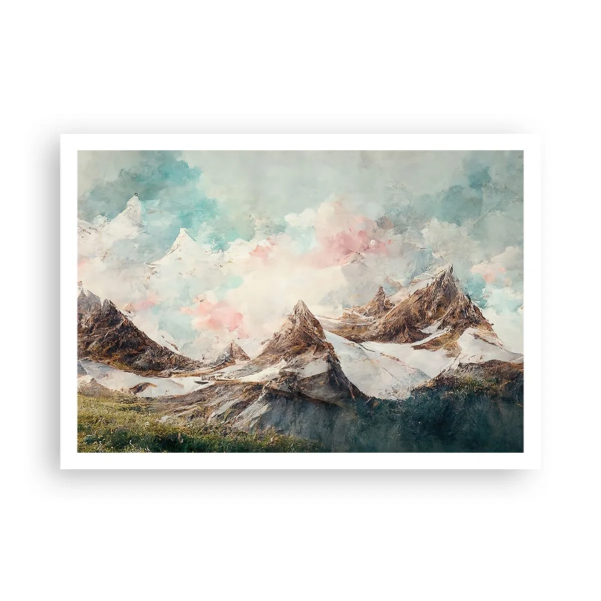 Poster - Malerische Berge mit pastellfarbenem Himmel - 100x70cm - Felsklingen - Moderne Wanddekoration für Wohnzimmer und Schlafzimmer ARTTOR
