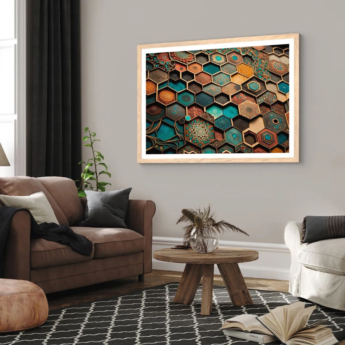 Poster in einem Rahmen aus heller Eiche - Arabische Ornamente – Variation - 70x50 cm