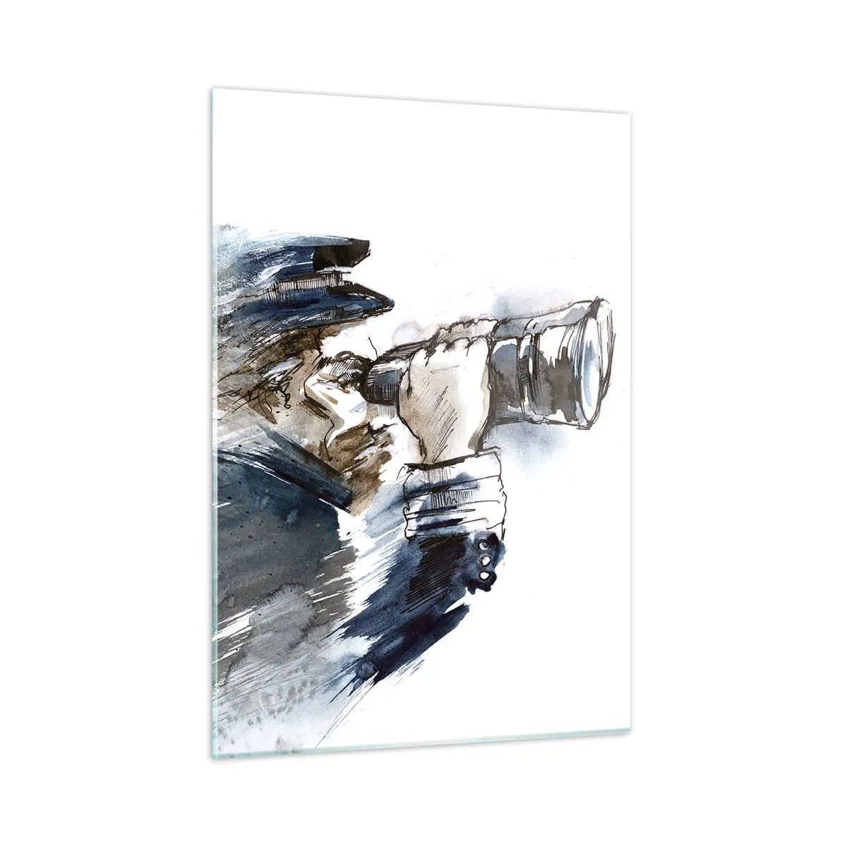 Glasbild - Bild auf glas - Ein Mann mit Fernglas in einer dynamischen Aquarellkomposition - 50x70cm - Zehn auf der Beaufort-Skala! - Moderne Wanddekoration für Wohnzimmer und Schlafzimmer ARTTOR