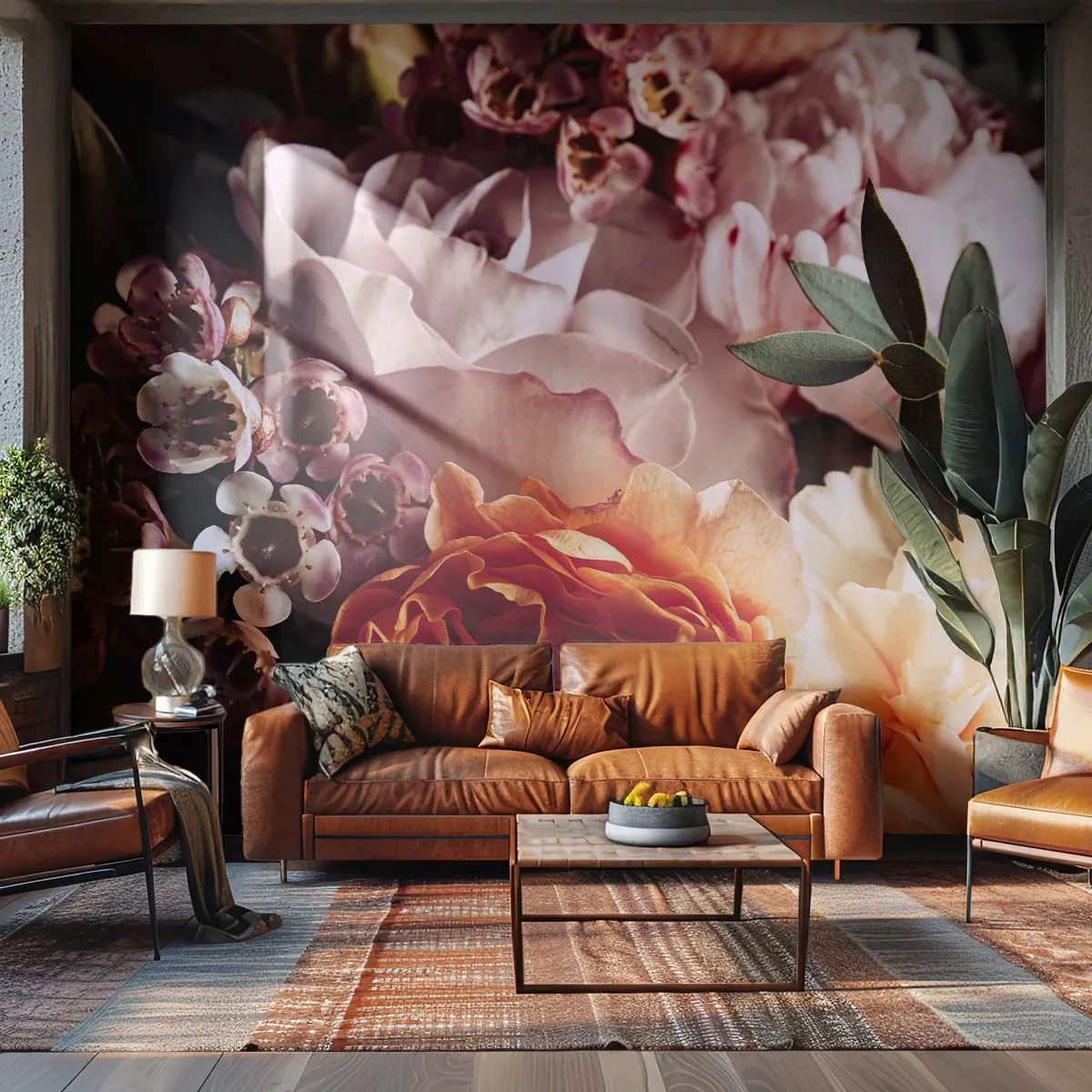 Fototapete Premium Sand - Ein Blumenstrauß in romantischen Farbtönen - 100x70cm - Eingehüllt in Schönheit - Moderne Wanddekoration für Wohnzimmer und Schlafzimmer ARTTOR