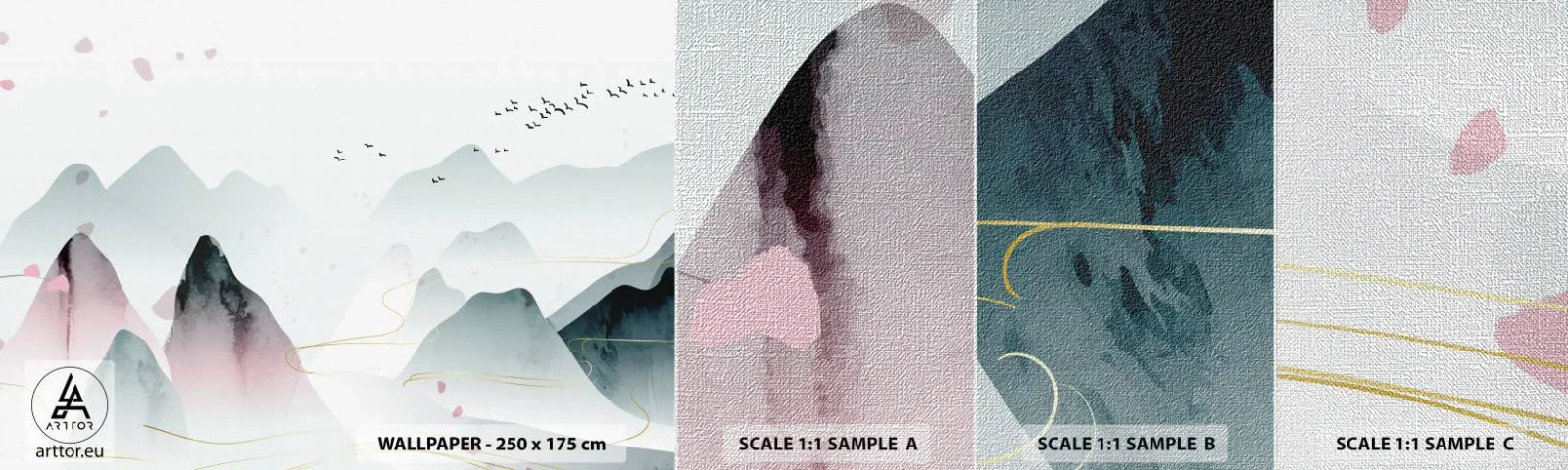 Fototapeten Muster Premium Canvas - Über die Gipfel - Landschaft, Vögel, Berge - 100x30 cm