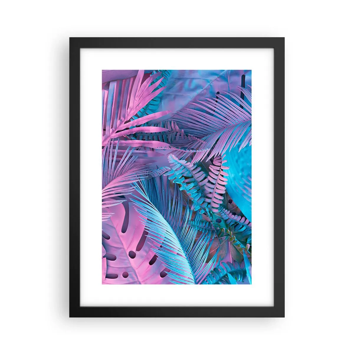Poster in einem schwarzem Rahmen - Tropen in Rosa und Blau - 30x40 cm