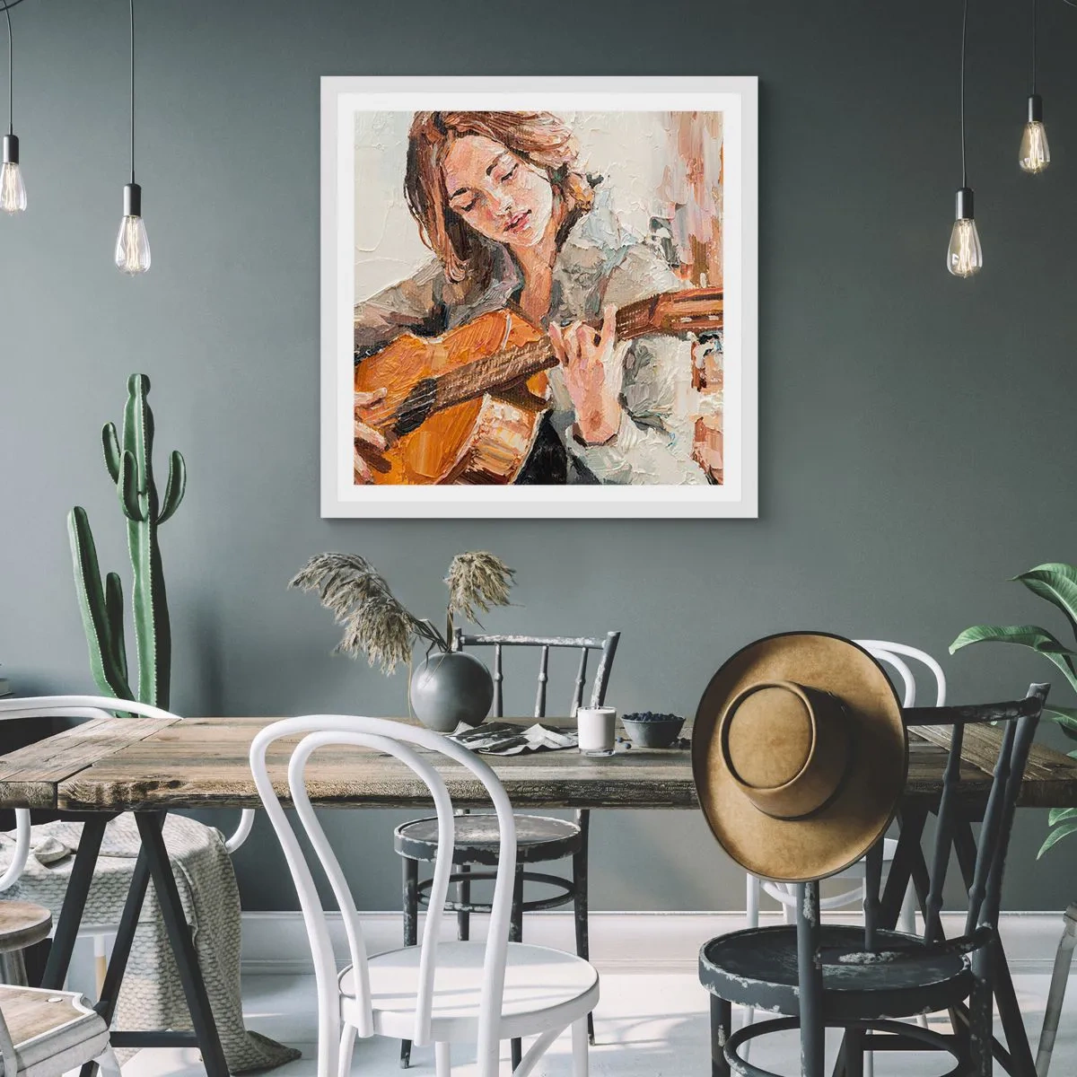 Poster in einem weißen Rahmen - Konzert für Gitarre und Mädchenherz - 60x60 cm