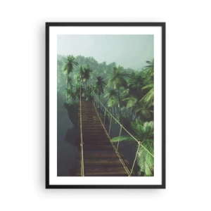 Poster in einem schwarzem Rahmen - Eine Hängebrücke in einem tropischen Wald voller Palmen - 50x70cm - Über der Brandung des Grüns - Moderne Wanddekoration für Wohnzimmer und Schlafzimmer ARTTOR