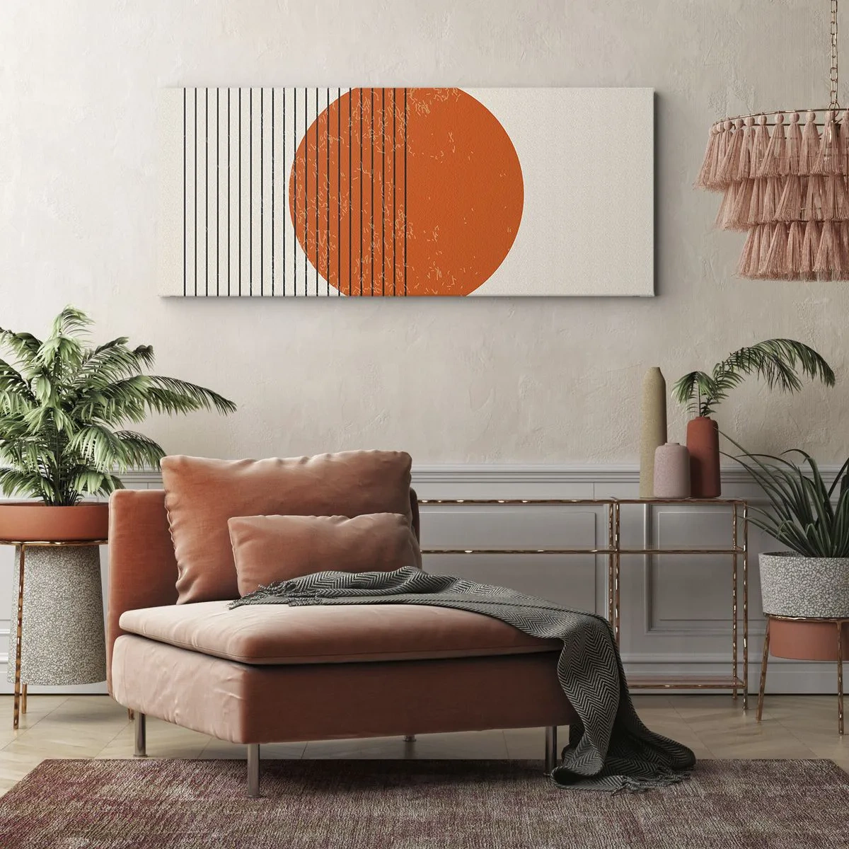 Bild auf Leinwand - Leinwandbild - Minimalistische Sonne mit geometrischen Linien - 120x50cm - Immer die Sonne - Moderne Wanddekoration für Wohnzimmer und Schlafzimmer ARTTOR